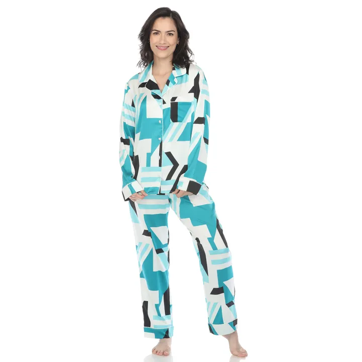 White Mark Women's Printed Satin Pajama Set