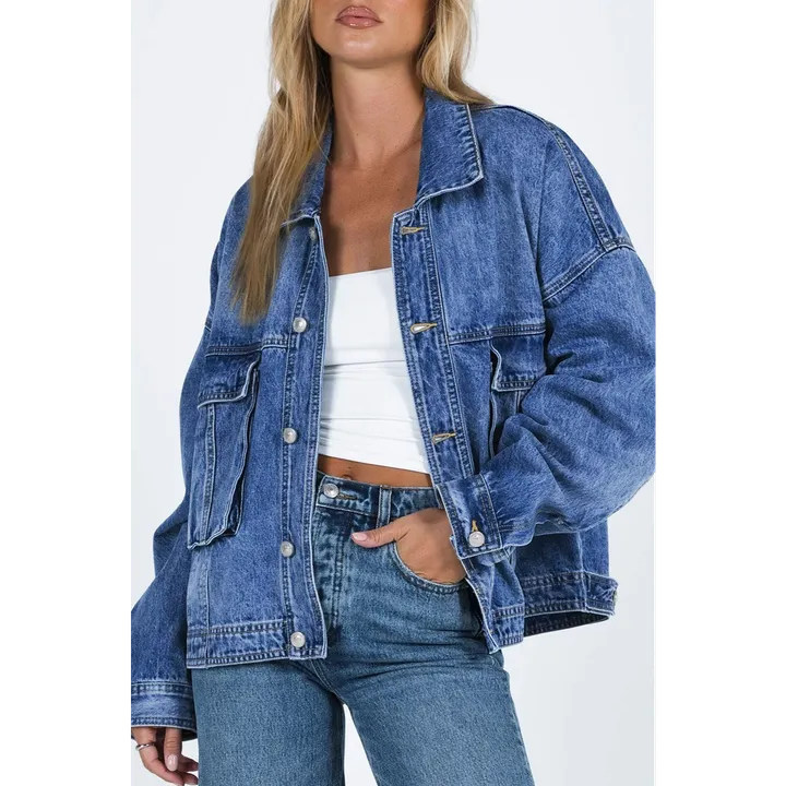 PALERMO Chest Pockets Drop Shoulder Loose Denim Jacket