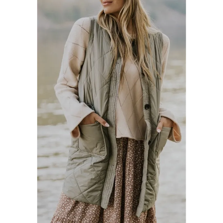 PALERMO Quilted Long Vest Jacket with Pockets