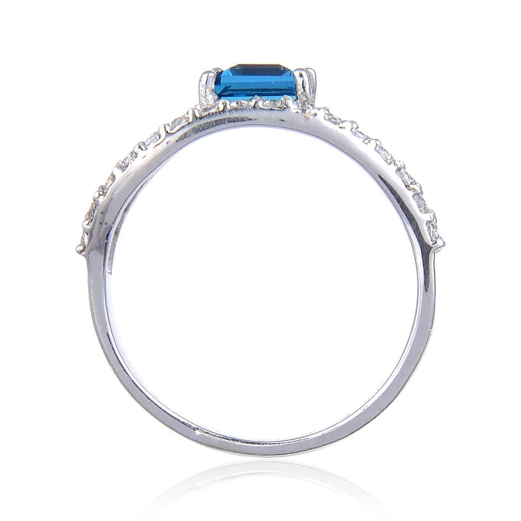 Fine Color Jewels Cushion Cut Natural Blue Topaz Gemstone 925 Sterling Silver - December Birthstone Split Band Engagement Ring