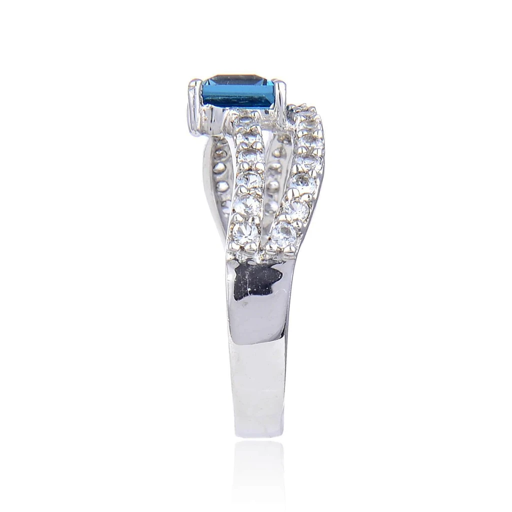 Fine Color Jewels Cushion Cut Natural Blue Topaz Gemstone 925 Sterling Silver - December Birthstone Split Band Engagement Ring