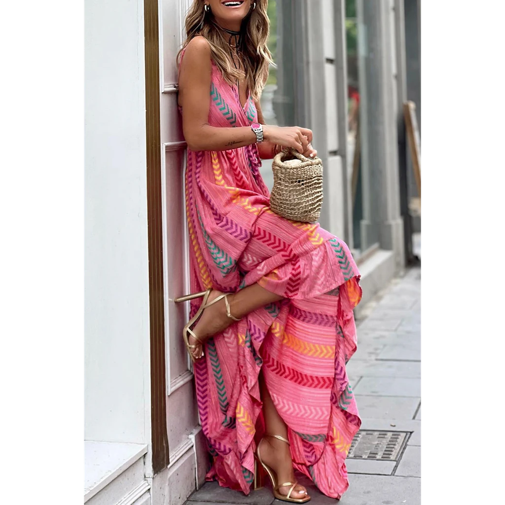 PALERMO Western Printed Tassel Tie V Neck Wrap Maxi Dress