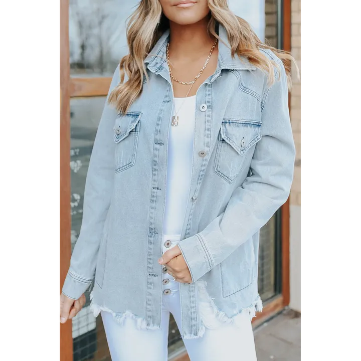 PALERMO Flap Pocket Buttoned Raw Hem Denim Jacket