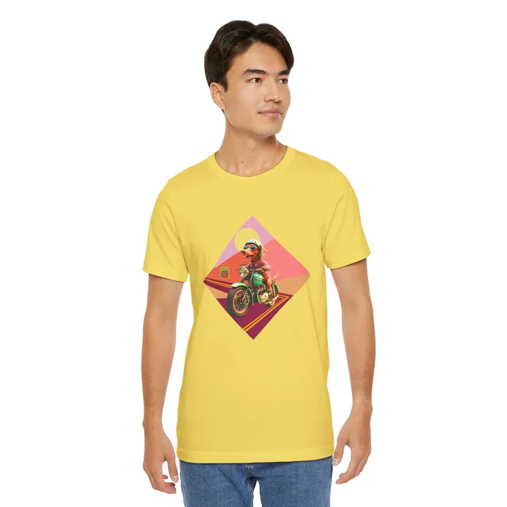 Geo Designs on Clothing Sarah Molloy New Zealand Motorbiker Beagle Unisex Jersey Short Sleeve Tee