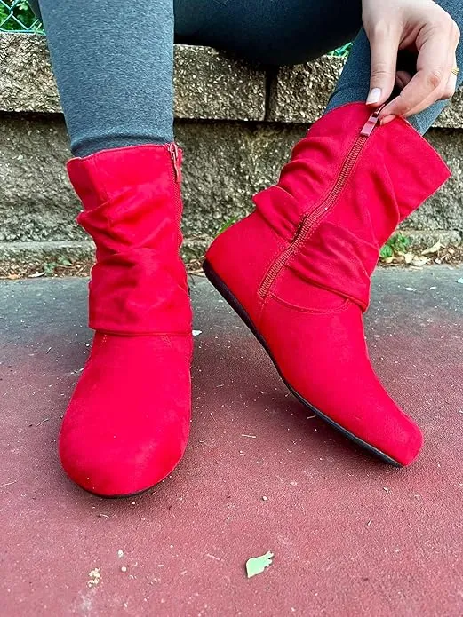 Shoe Time Women's Mid-calf Slouch Boots With Flat Heel And Side Zipper