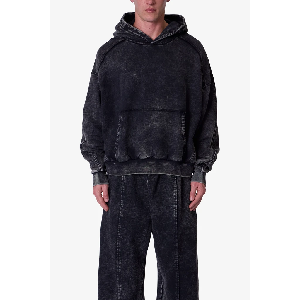 MNML Frayed Seam Acid Wash Hoodie