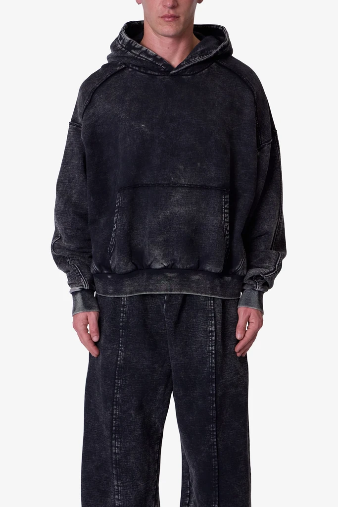 MNML Frayed Seam Acid Wash Hoodie