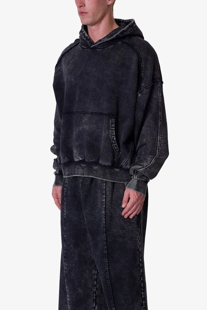 MNML Frayed Seam Acid Wash Hoodie