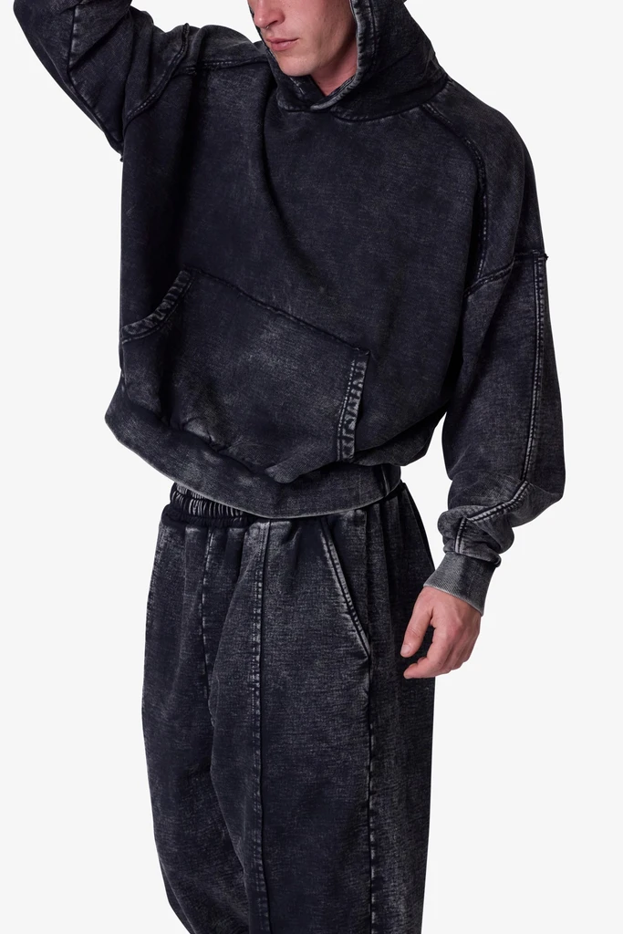 MNML Frayed Seam Acid Wash Hoodie