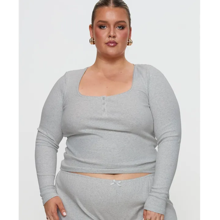 Princess Polly Sleepytea Rib Sleep Long Sleeve Top Curve