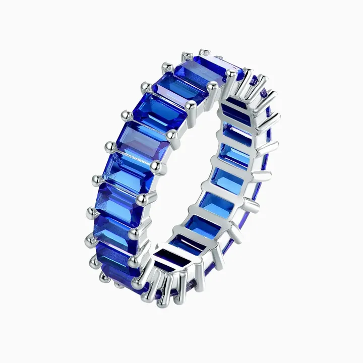 PORI JEWELRY Emerald Cut Silver Eternity Ring