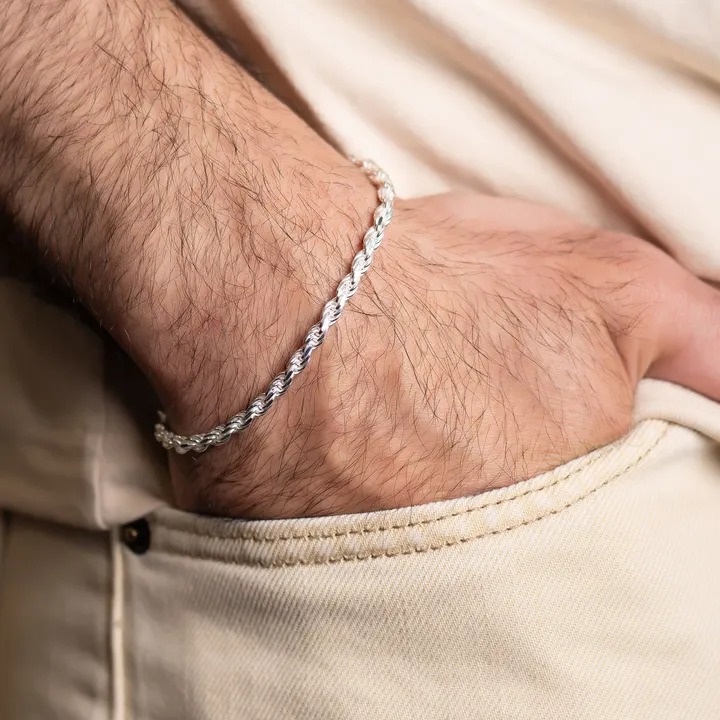 PORI JEWELRY Italy 925 Sterling Silver Rope Chain Bracelet