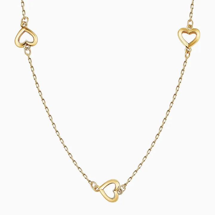 PORI JEWELRY 14K Solid Gold Alternating Heart Chain Necklace