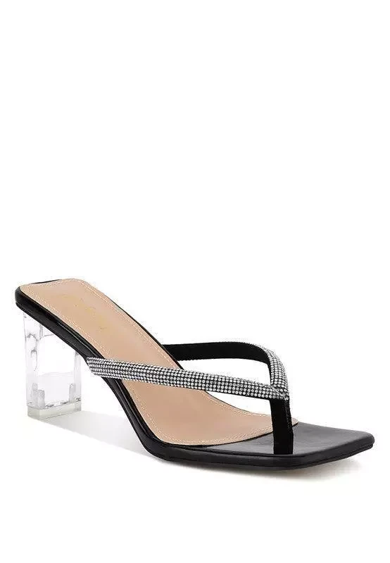 Rag Company Litchi Crystal Lined Thong Block Heeled Sandal