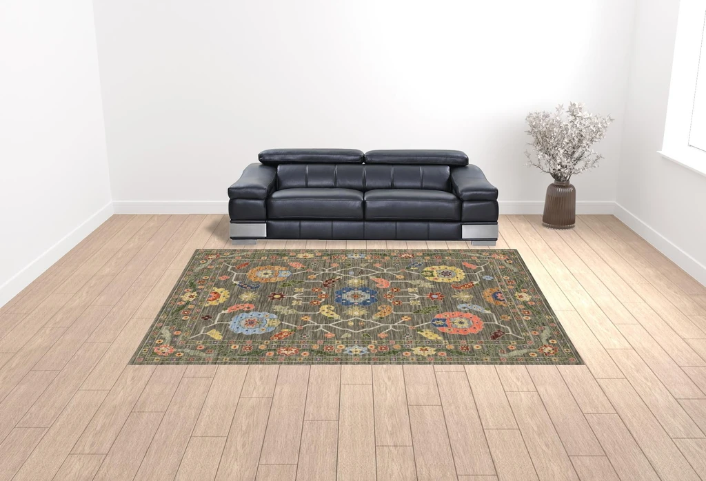 HomeRoots Stain Resistant Oriental Area Rug with Fringe