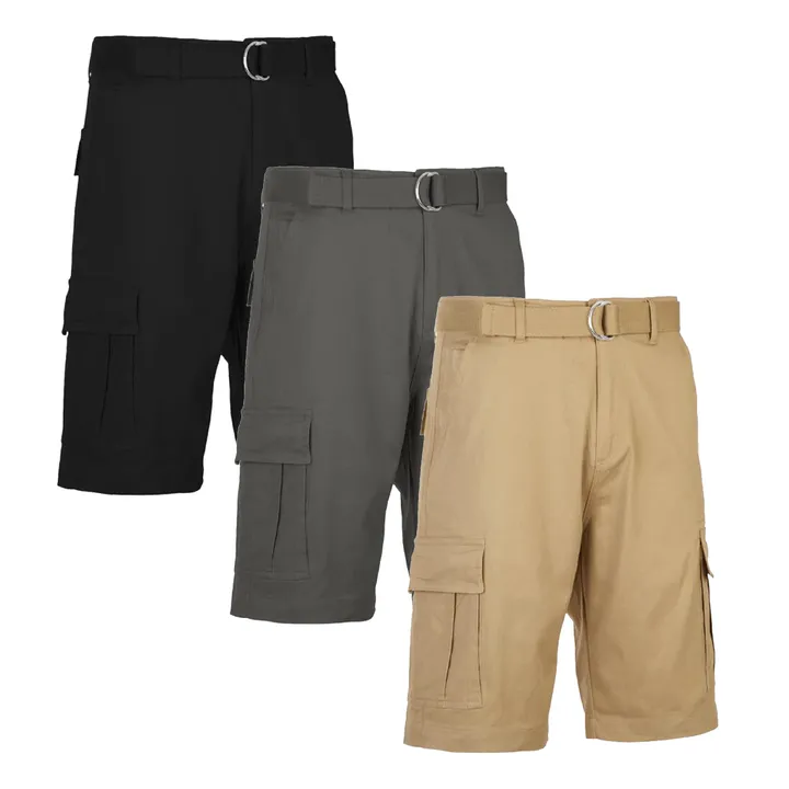 Galaxy by Harvic 3-Pack Men's Cotton Flex Stretch Cargo Shorts with Belt