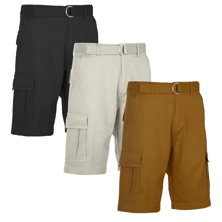 Galaxy by Harvic 3-Pack Men's Cotton Flex Stretch Cargo Shorts with Belt