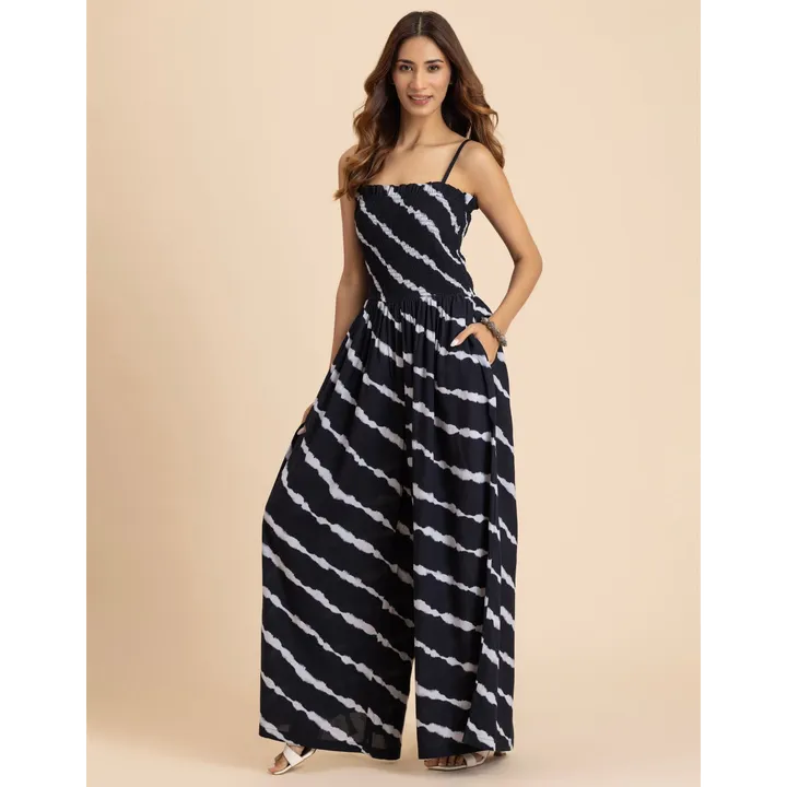 Moomaya Shoulder Straps Full Leg Printed Jumpsuit For Women