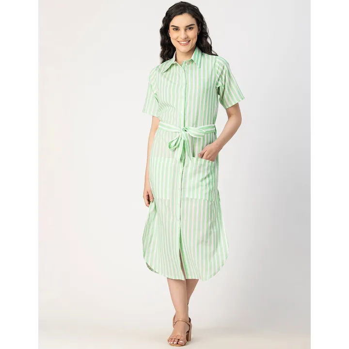 Moomaya Short Sleeve Spread Collar Cotton Dress