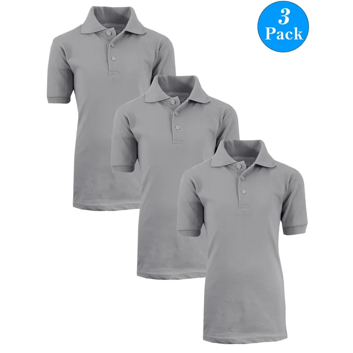 Galaxy by Harvic 3-Pack Boy's Short Sleeve School Uniform Pique Polo Shirts
