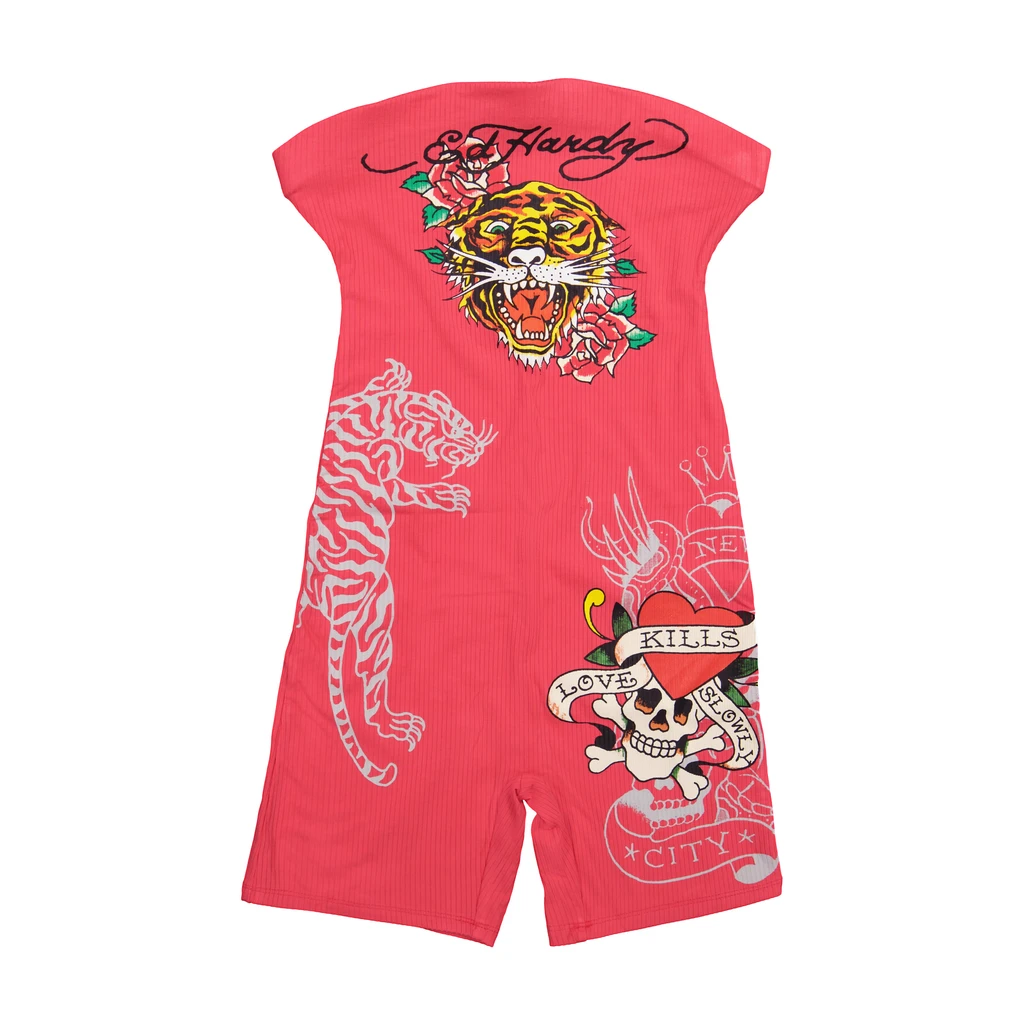 Ed Hardy Tiger Skull Ribbed Tube Romper