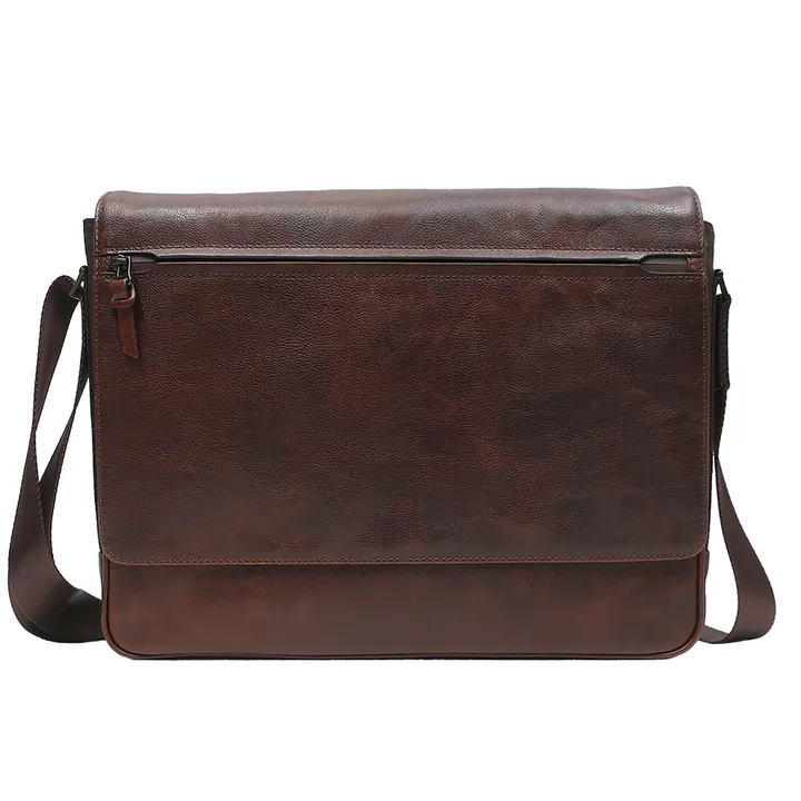 Boconi Garth Coated Zipper Leather Messenger Bag