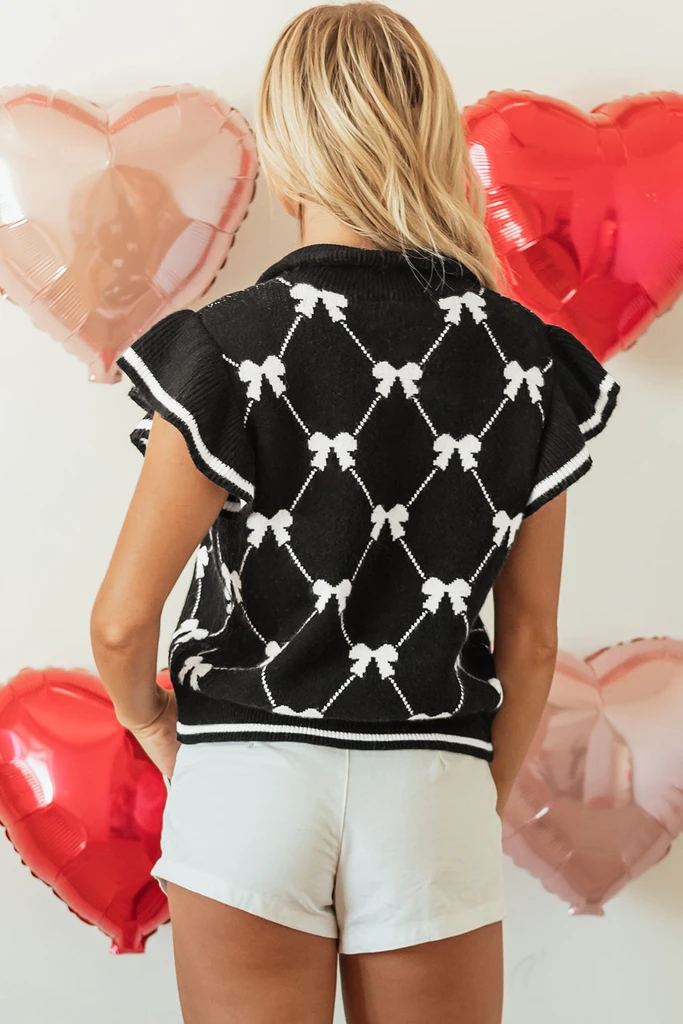 Threaded Pear Apparel Amina Preppy Bow Zipped Collar Sweater
