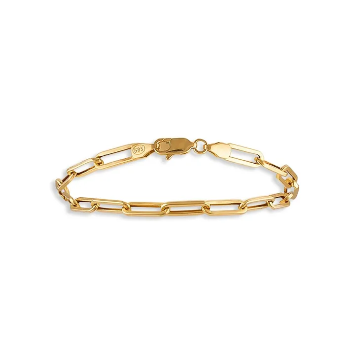 JCarat 14k Solid Gold Paperclip Bracelet
