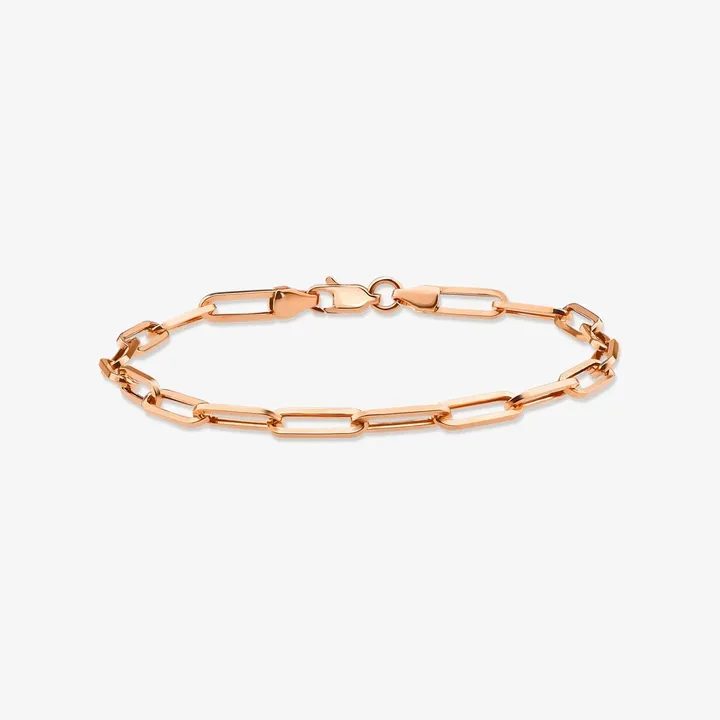 JCarat 14k Solid Gold Paperclip Bracelet