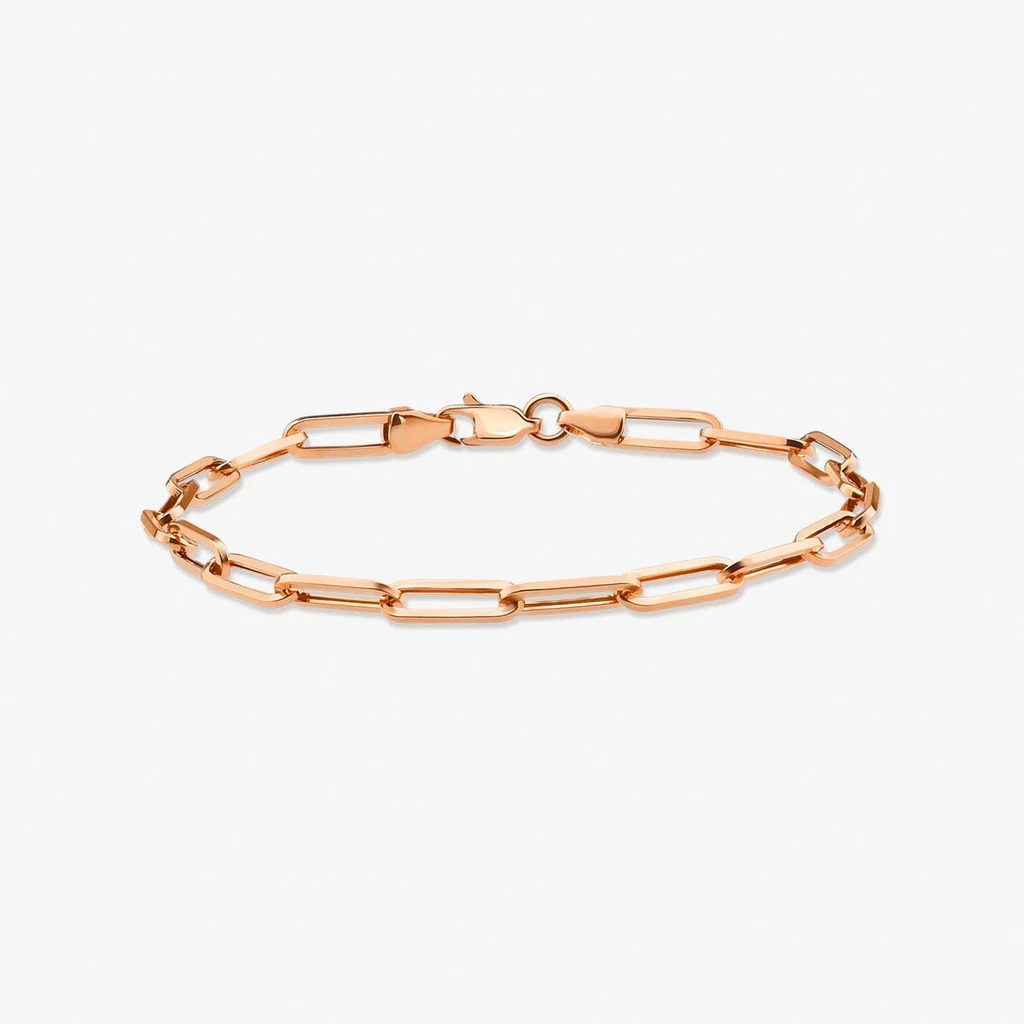 JCarat 14k Solid Gold Paperclip Bracelet