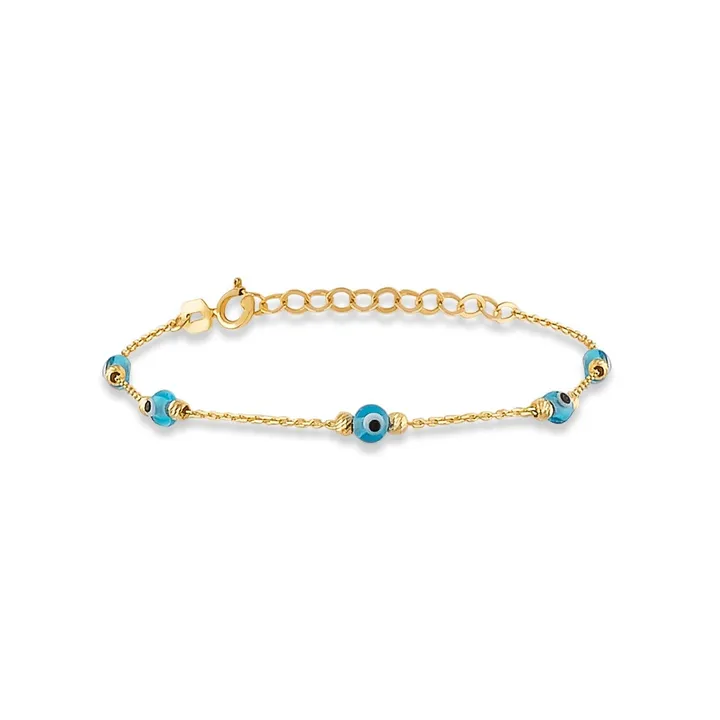 JCarat 14k Solid Gold Evil Eye Station Bracelet