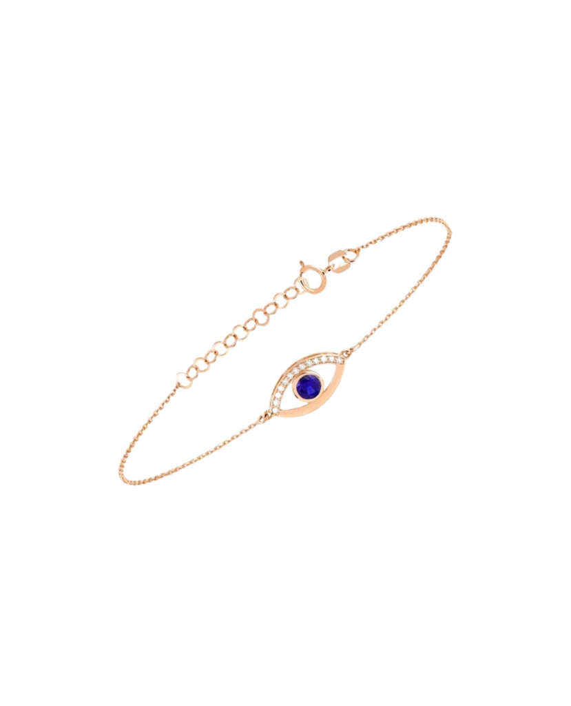 JCarat 14k Solid Gold Sapphire Evil Eye Bracelet With Diamond