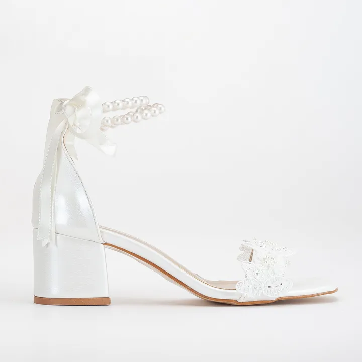 Forever & Always Shoes Amber Lace Bridal Sandals With Pearl Ankle Straps
