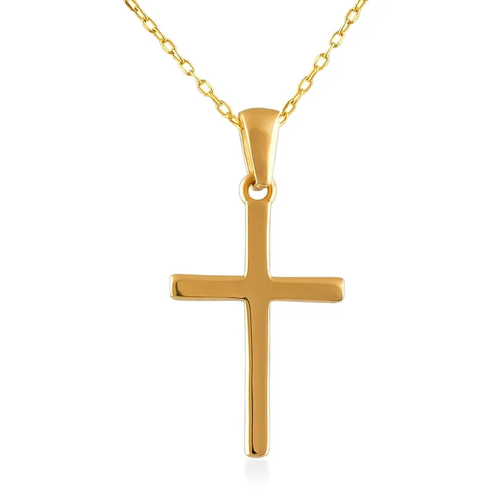 JCarat 14k Solid Gold Cross Slip Pendant Necklace