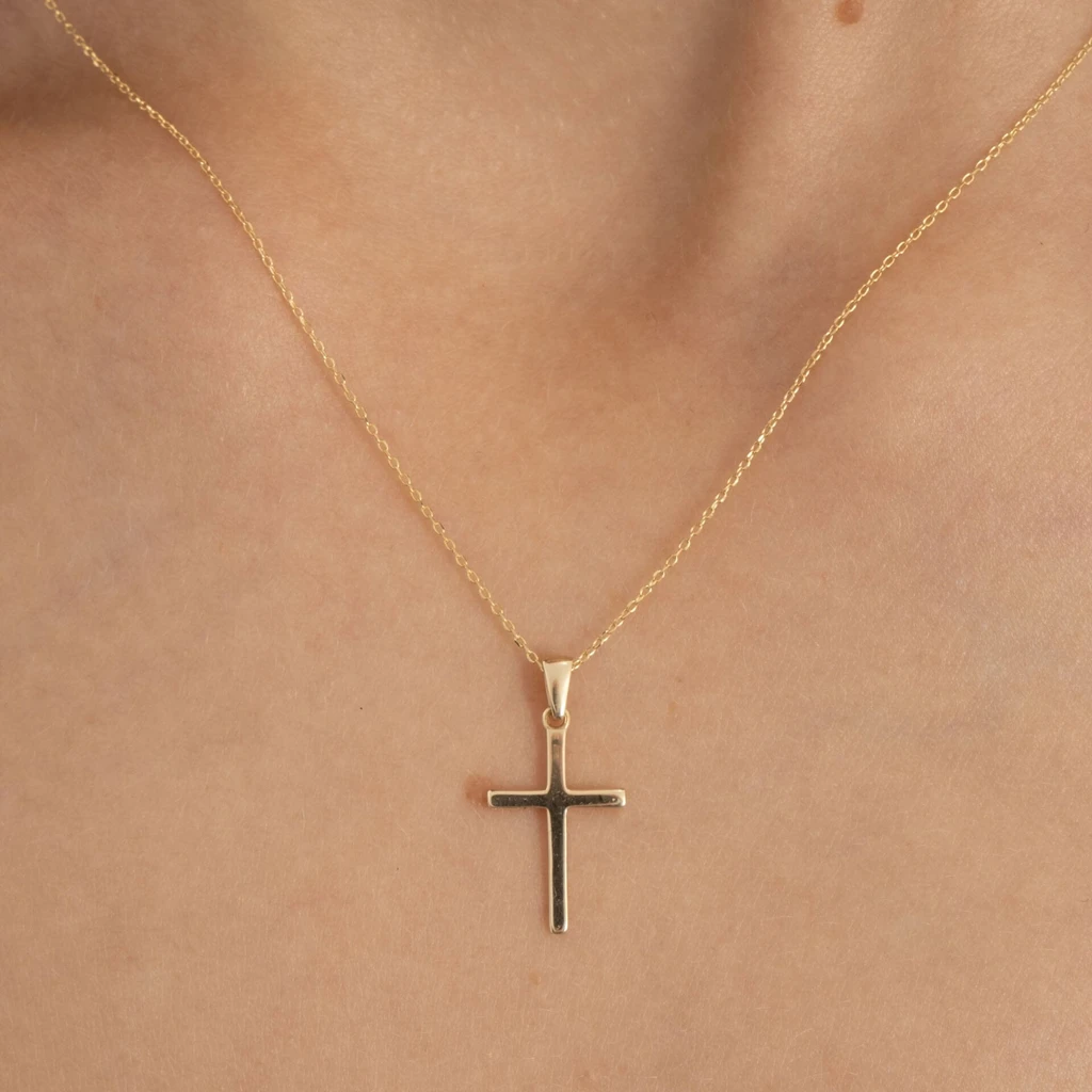 JCarat 14k Solid Gold Cross Slip Pendant Necklace
