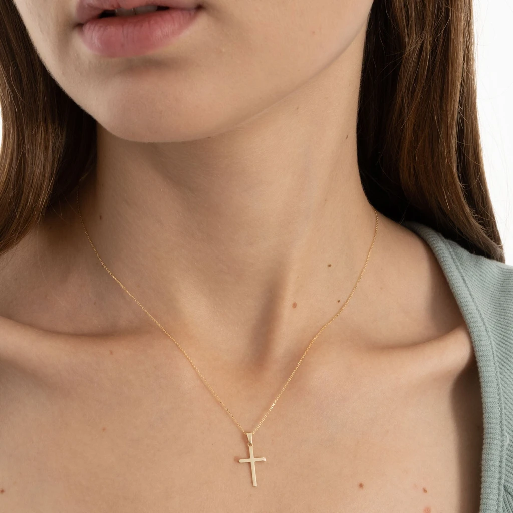 JCarat 14k Solid Gold Cross Slip Pendant Necklace