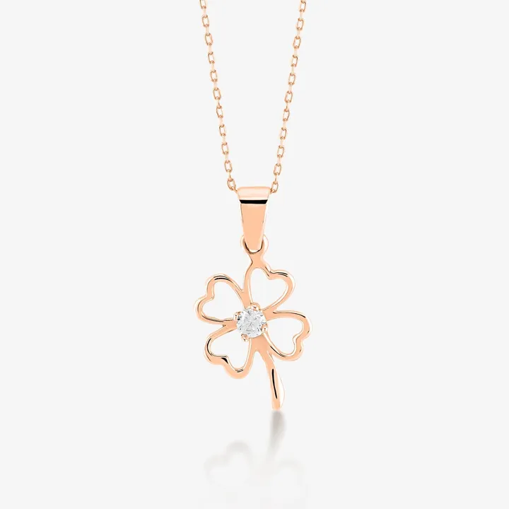 JCarat 14k Solid Gold Diamond Clover Necklace