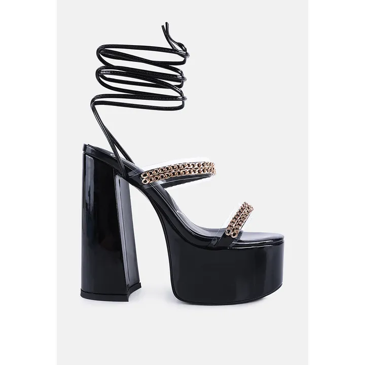 London Rag Indulgence Metal Chain Lace Up Chunky Sandals