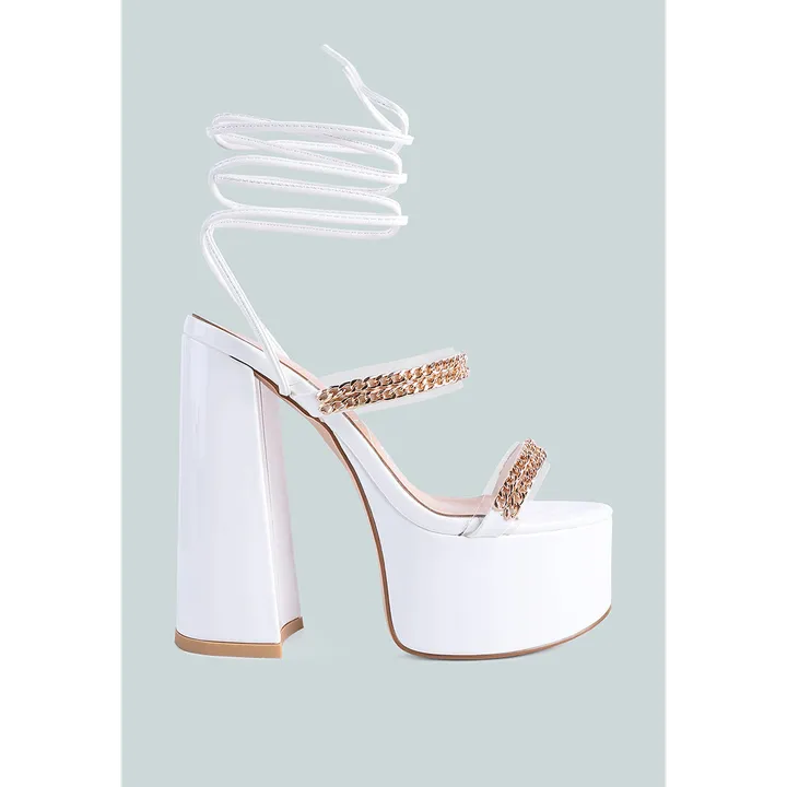 London Rag Indulgence Metal Chain Lace Up Chunky Sandals