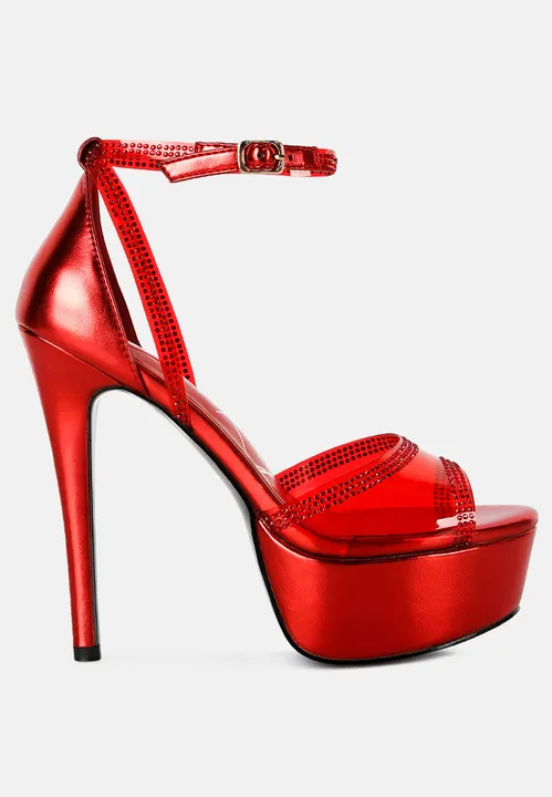 London Rag Cinderella Rhinestones Embellished Stiletto Platform Sandals