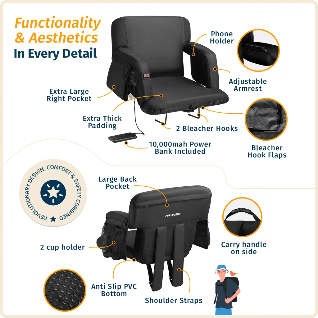 Alpcour Reclining Stadium Seat – Heated + Massage