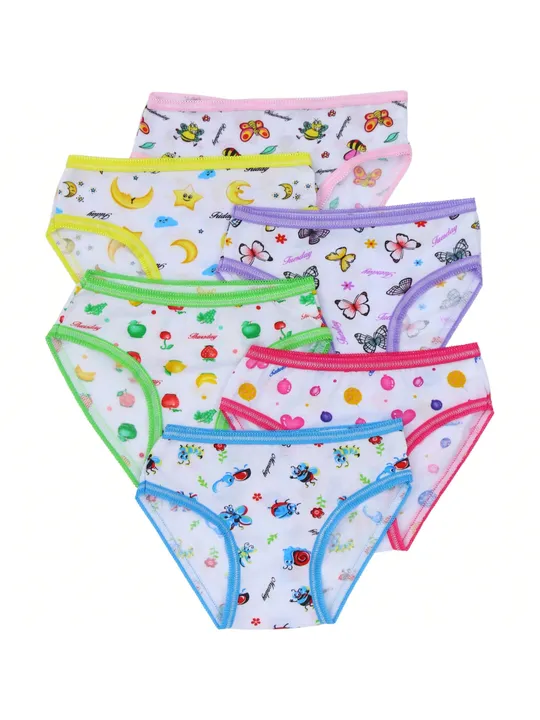ToBeInStyle Girls' Multi-Pack Of Colorful Trim Printed Cotton Bikini Panty Briefs