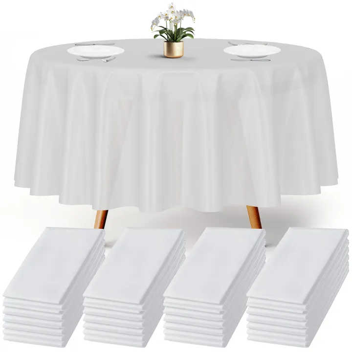 Prestee Round Plastic Tablecloth, Plastic Table Cloth, Disposable