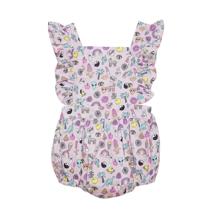 Worthy Threads 100% Cotton, Machine Washable Bubble Romper in Retro 90s Toys Print