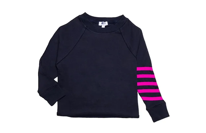 Worthy Threads Kids Cropped Sweatshirt with Magenta stripes