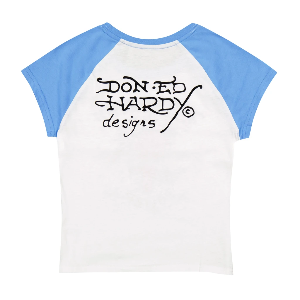 Ed Hardy Devil Flower Raglan Cap Sleeve Tee