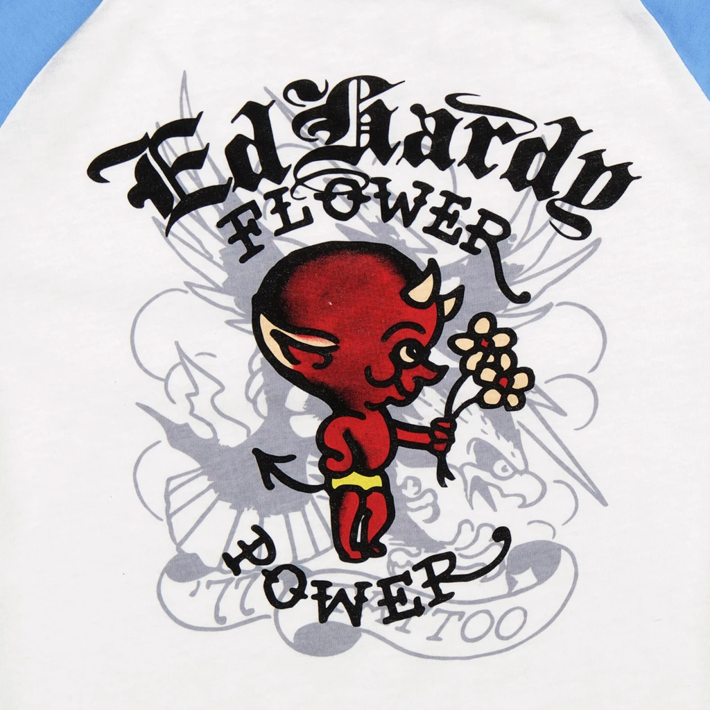 Ed Hardy Devil Flower Raglan Cap Sleeve Tee