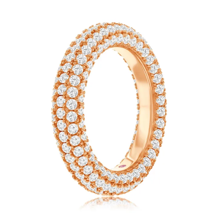 Suzy Levian Rose Sterling Silver Cubic Zirconia Pave Round Eternity Band