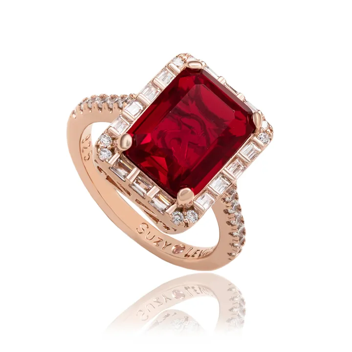 Suzy Levian Emerald-Cut Cubic Zirconia And Baguette White Cubic Zirconia Halo Ring