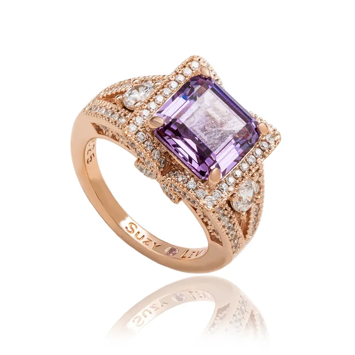 Suzy Levian Square Ascher Cut Cubic Zirconia Engagement Ring